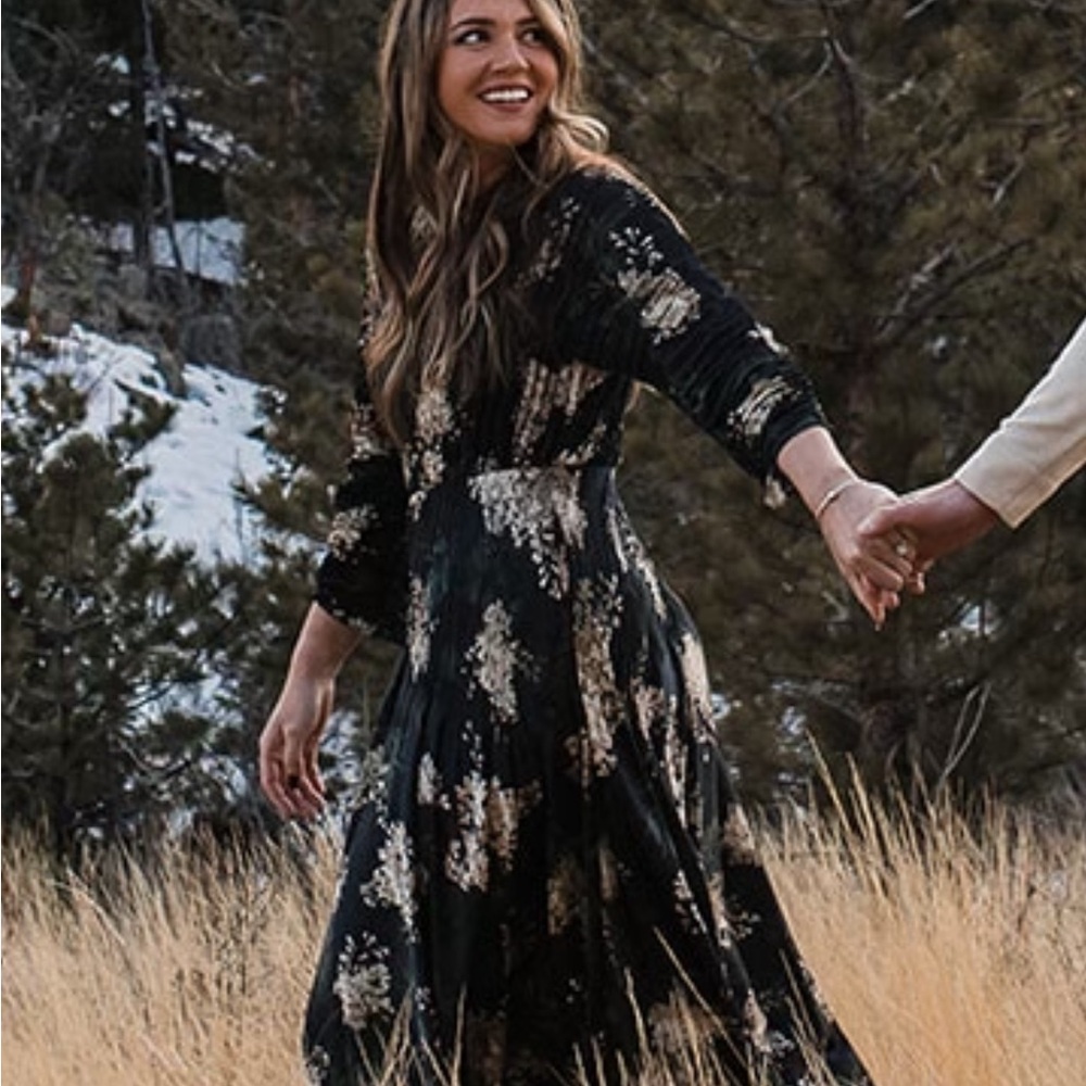 Vince Black and Cream Floral Long Sleeve Dress